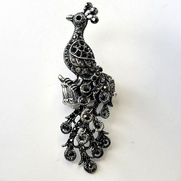 Rhinestones Peacock Ring Stretch Band - Picture 2 of 10